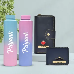 Premium Lady Wallet & Men's Wallet & Personalised Couple Rainbow Classic WaterBottle - Royal Blue
