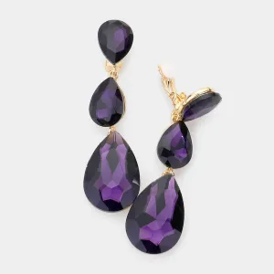 Purple Crystal Triple Teardrop Clip-on Pageant Earrings  | 545360