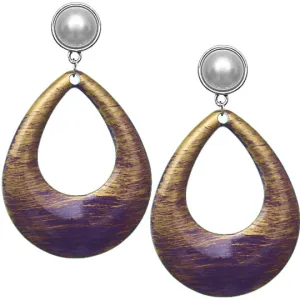 Purple Teardrop Brush Textured Clip-On Earrings