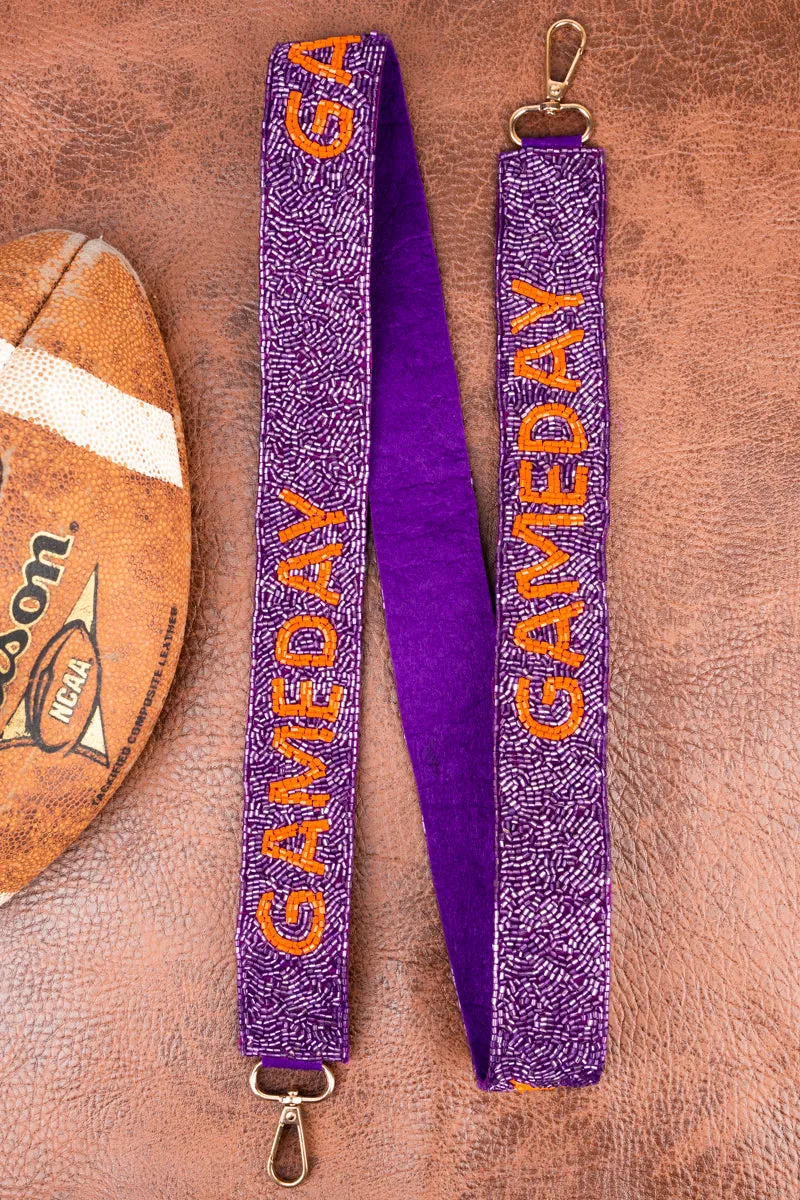 Purple with Orange Gameday Seed Bead Bag Strap