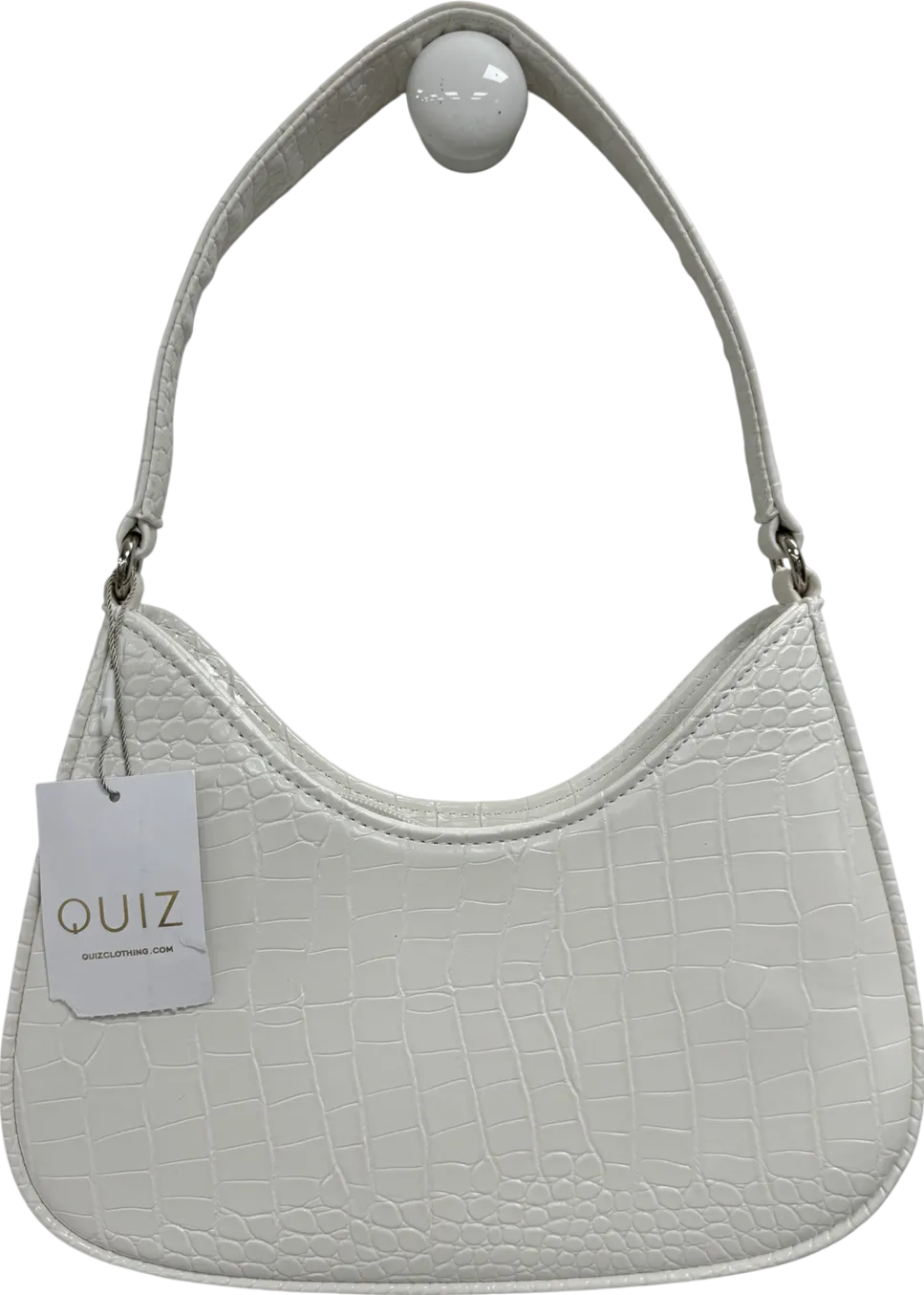 QUIZ White Faux Croc Shoulder Bag