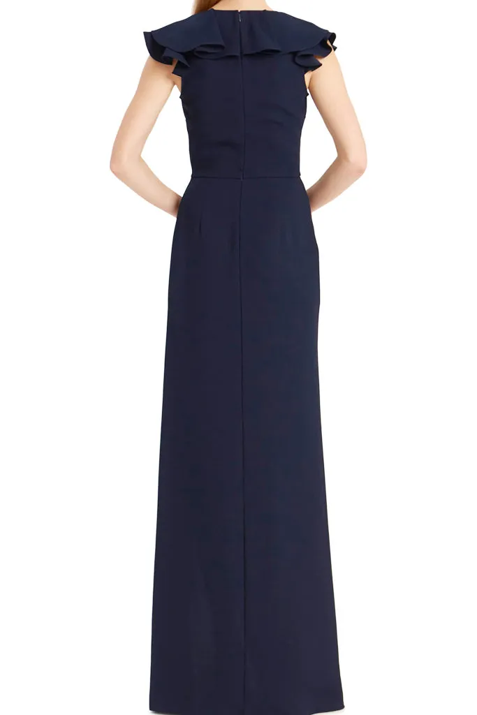 Rachel Ruffle Navy Gown by ML Monique Lhuillier - RENTAL