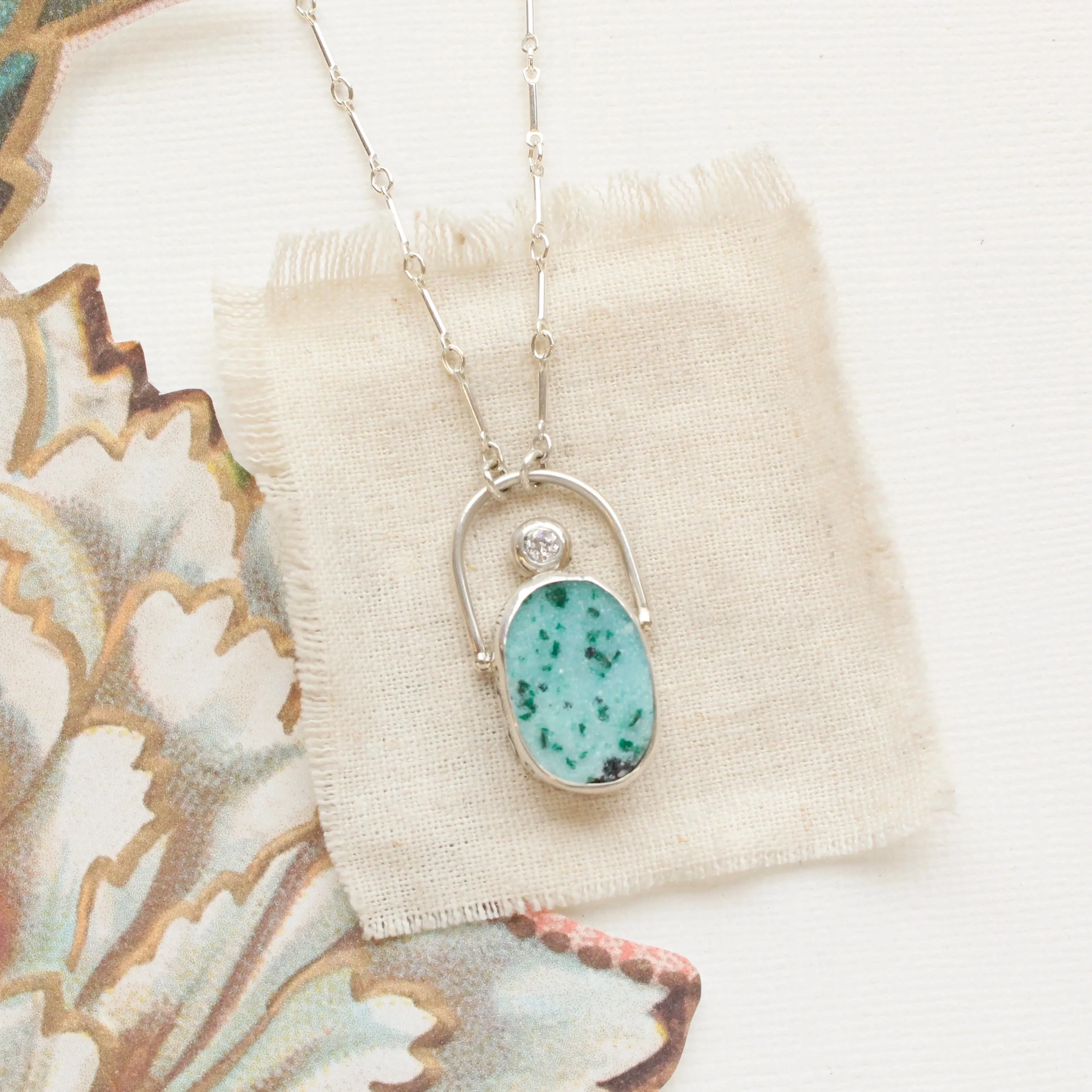 Rare Gem Silica Druzy & CZ Necklace