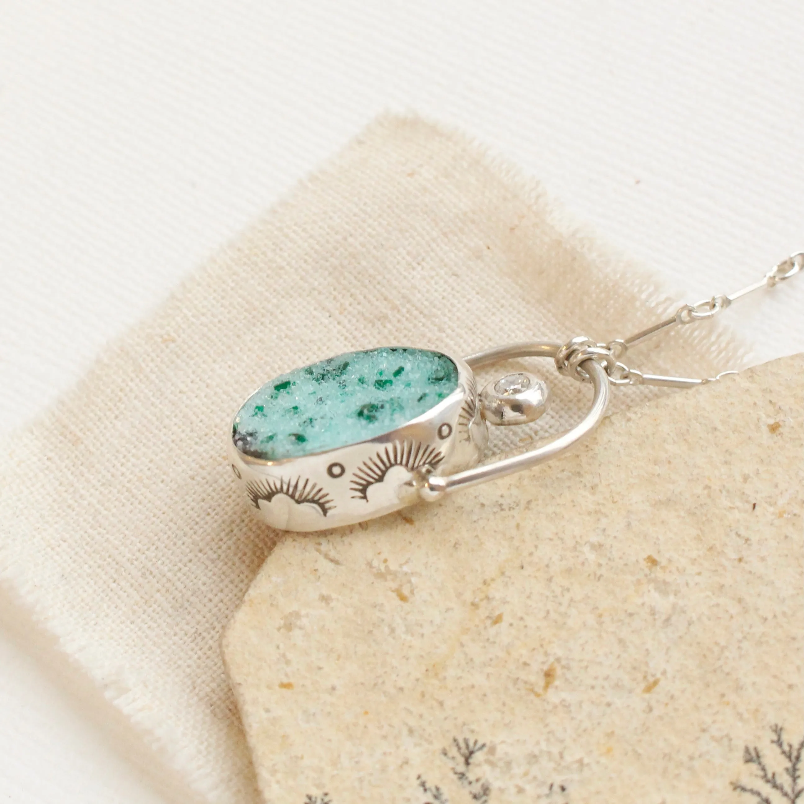 Rare Gem Silica Druzy & CZ Necklace