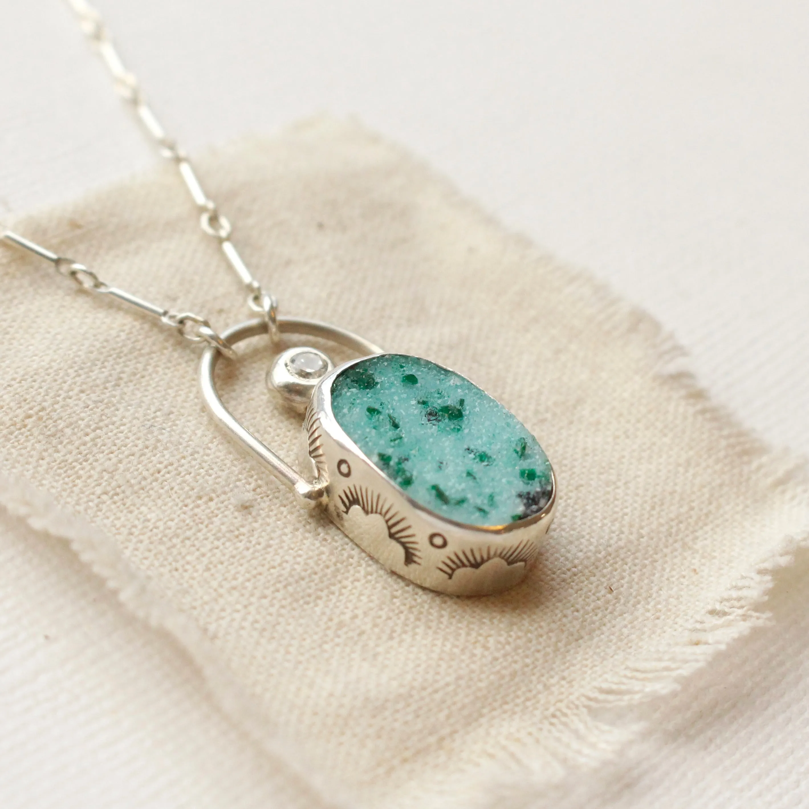 Rare Gem Silica Druzy & CZ Necklace