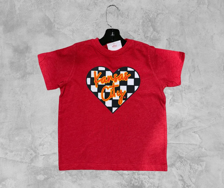 READY TO SHIP - Checkered KC Heart Heather Red Tee (FINAL SALE)