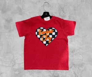 READY TO SHIP - Checkered KC Heart Heather Red Tee (FINAL SALE)