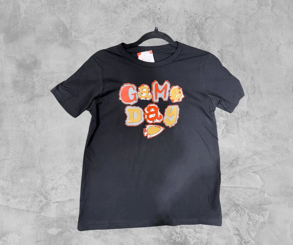 READY TO SHIP - Torn Game Day Letters Black Tee (FINAL SALE)