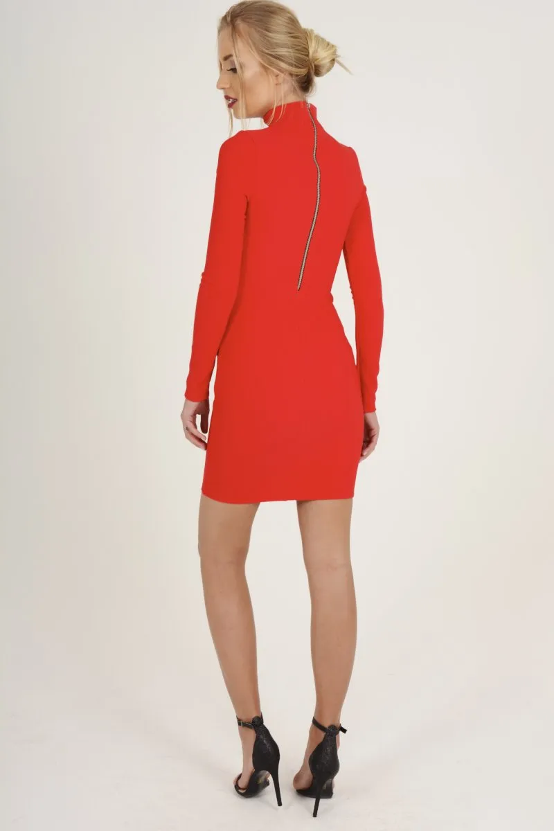 Red Cut Out Choker Bodycon Dress - Tink