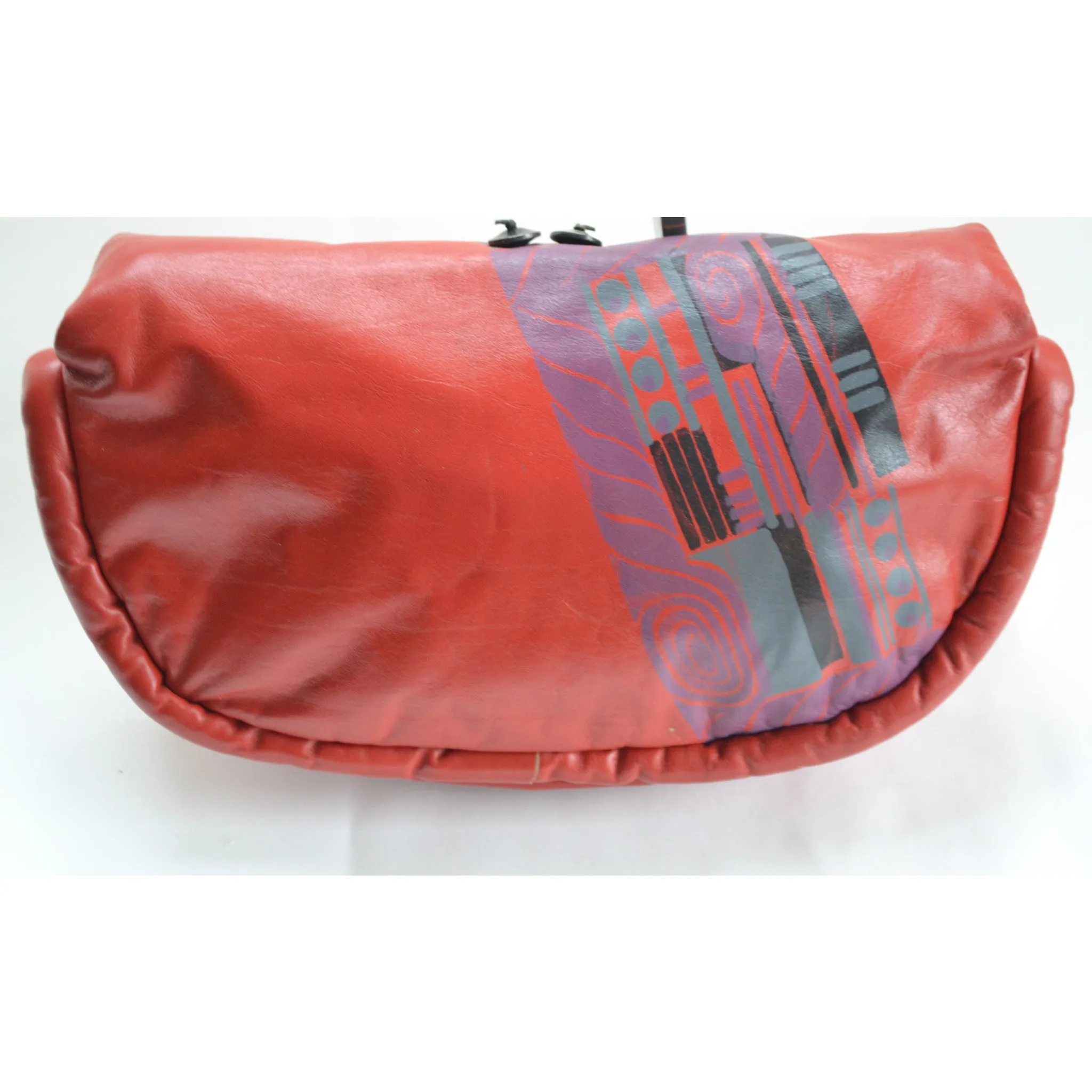 Red Leather Moon Bag Purse By Patricia Smith - 1980's