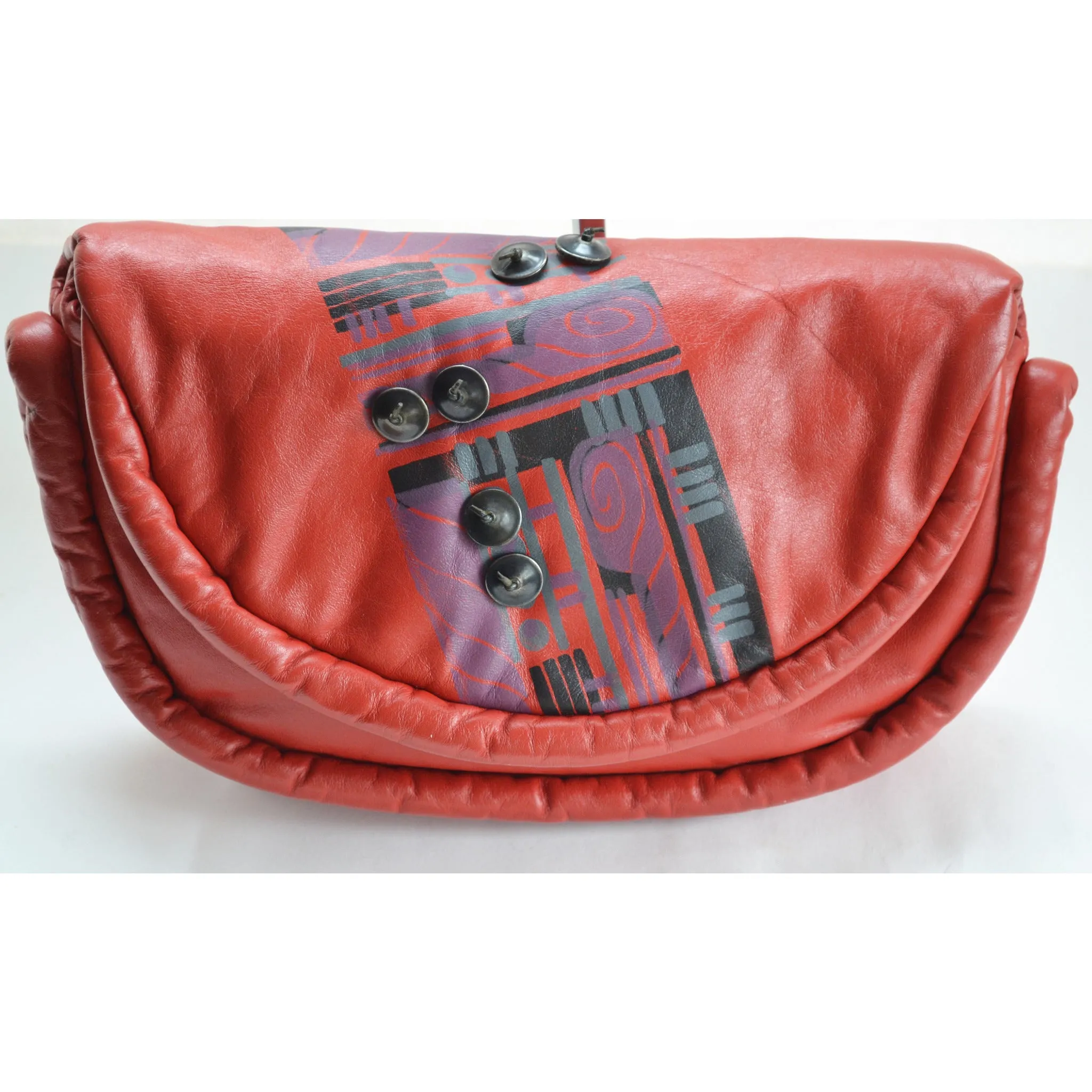 Red Leather Moon Bag Purse By Patricia Smith - 1980's
