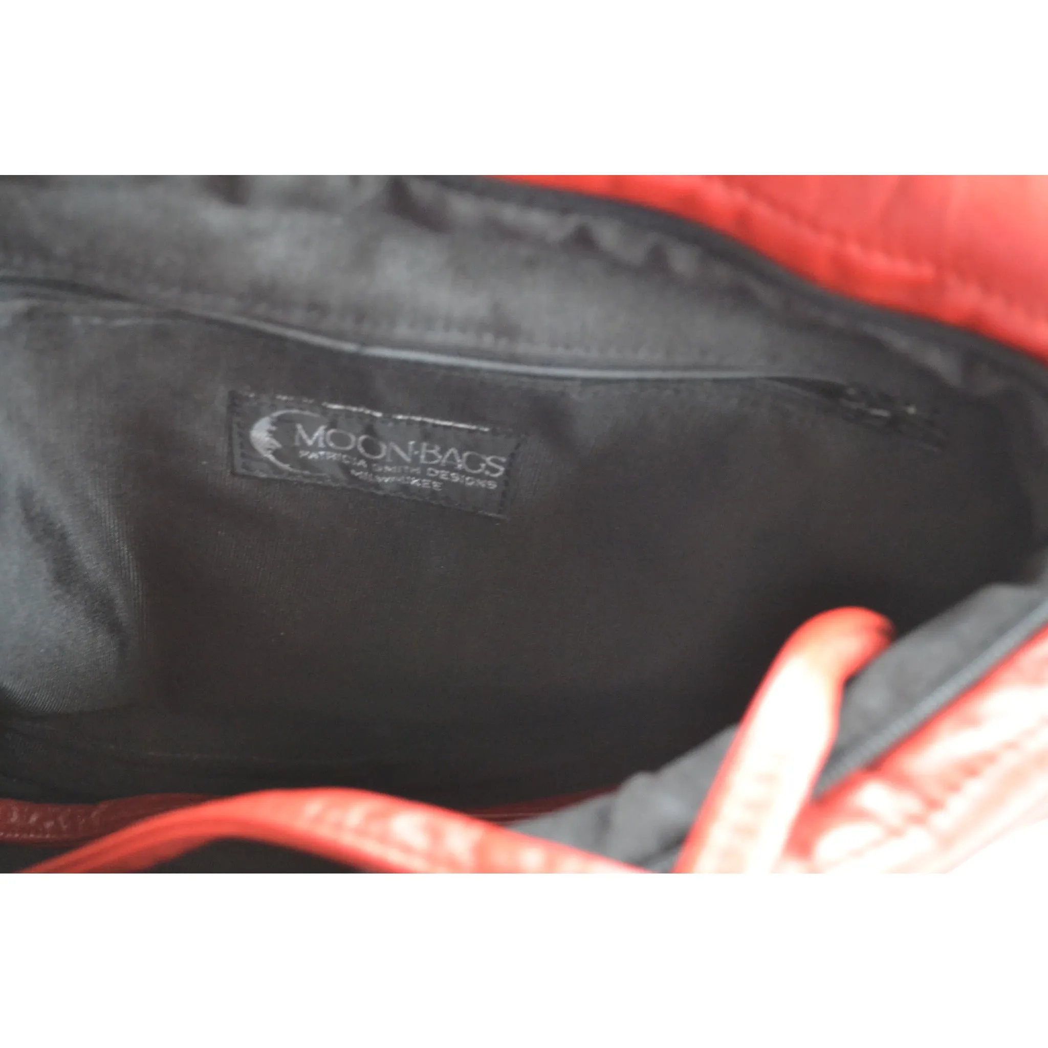 Red Leather Moon Bag Purse By Patricia Smith - 1980's
