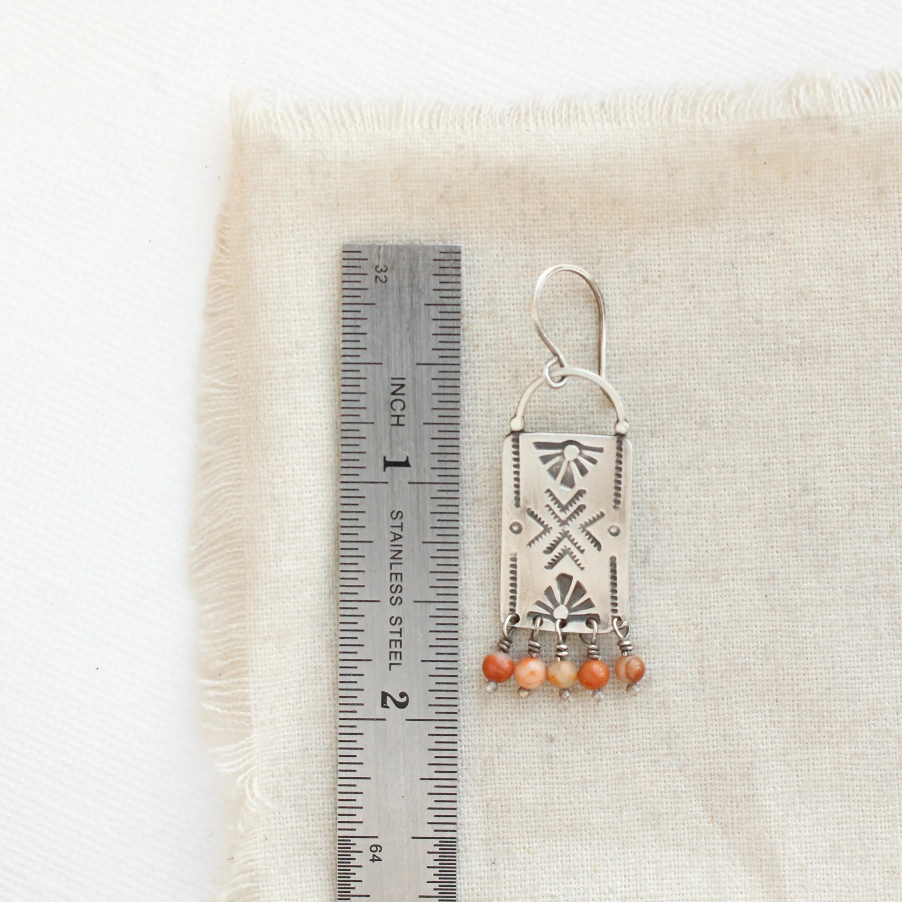 Red Malachite Fringe Sun Bar Earrings
