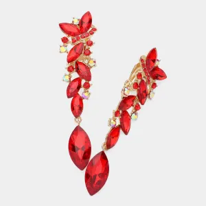 Red Marquise Crystal Drop Pageant Clip on Earrings on Gold  | 479298