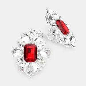 Red Multi Stone Clip On Pageant Earrings | Clip On Interview Earrings |  512698