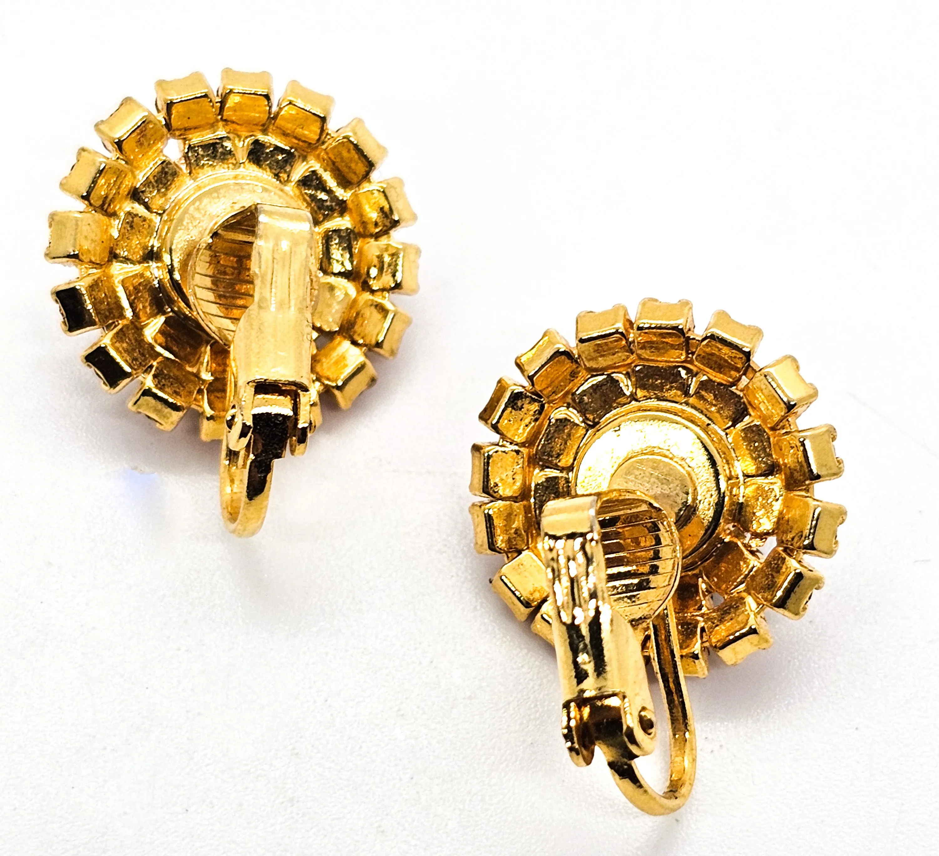 Red White and Blue vintage round rhinestone clip on mid century earrings