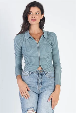 Ribbed Zip Up Sweater
