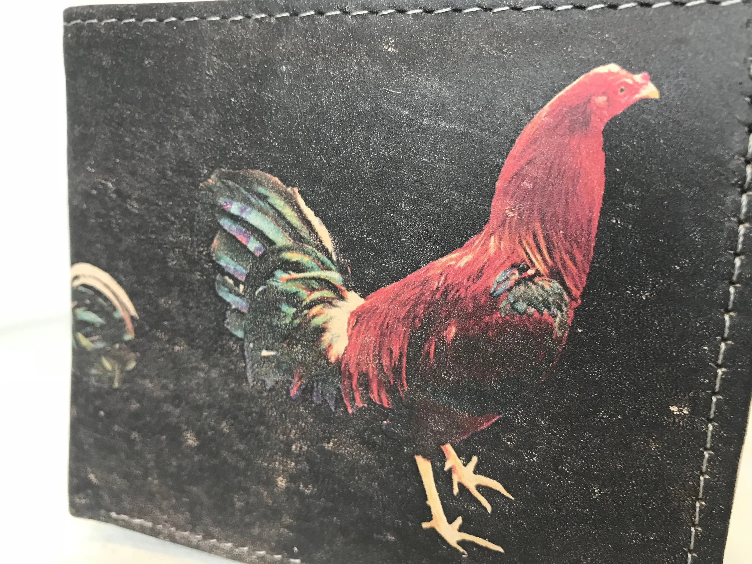 ROOSTER LEATHER WALLET laser printed bi-fold gallos wallet