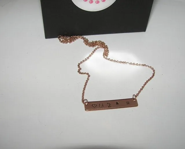 Rose gold skinny bar necklace, Custom bar necklace , personalized hand stamped jewelry, handstamped jewelry