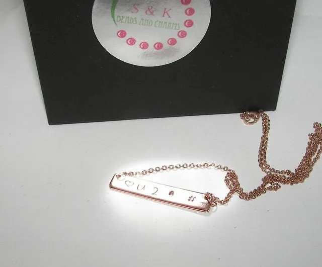 Rose gold skinny bar necklace, Custom bar necklace , personalized hand stamped jewelry, handstamped jewelry