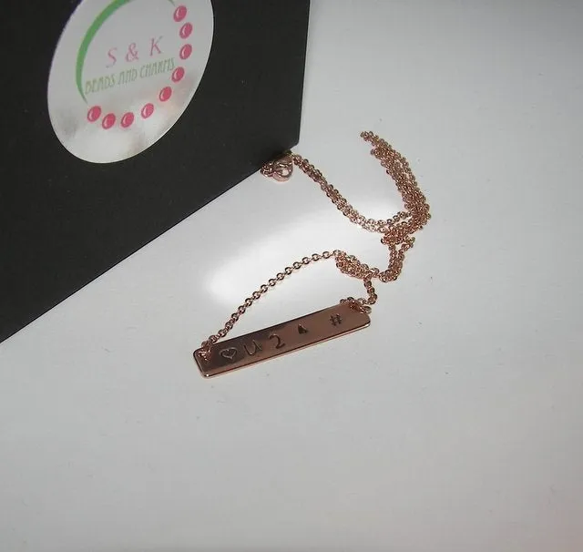 Rose gold skinny bar necklace, Custom bar necklace , personalized hand stamped jewelry, handstamped jewelry