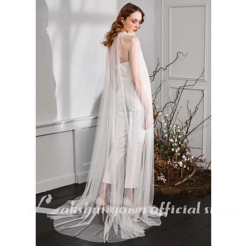 Roycebridal Modest Jumpsuit Wedding Dresses with cape