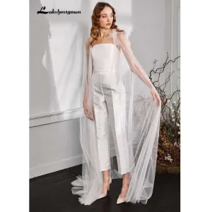 Roycebridal Modest Jumpsuit Wedding Dresses with cape