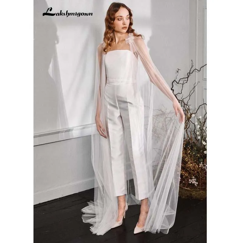 Roycebridal Modest Jumpsuit Wedding Dresses with cape