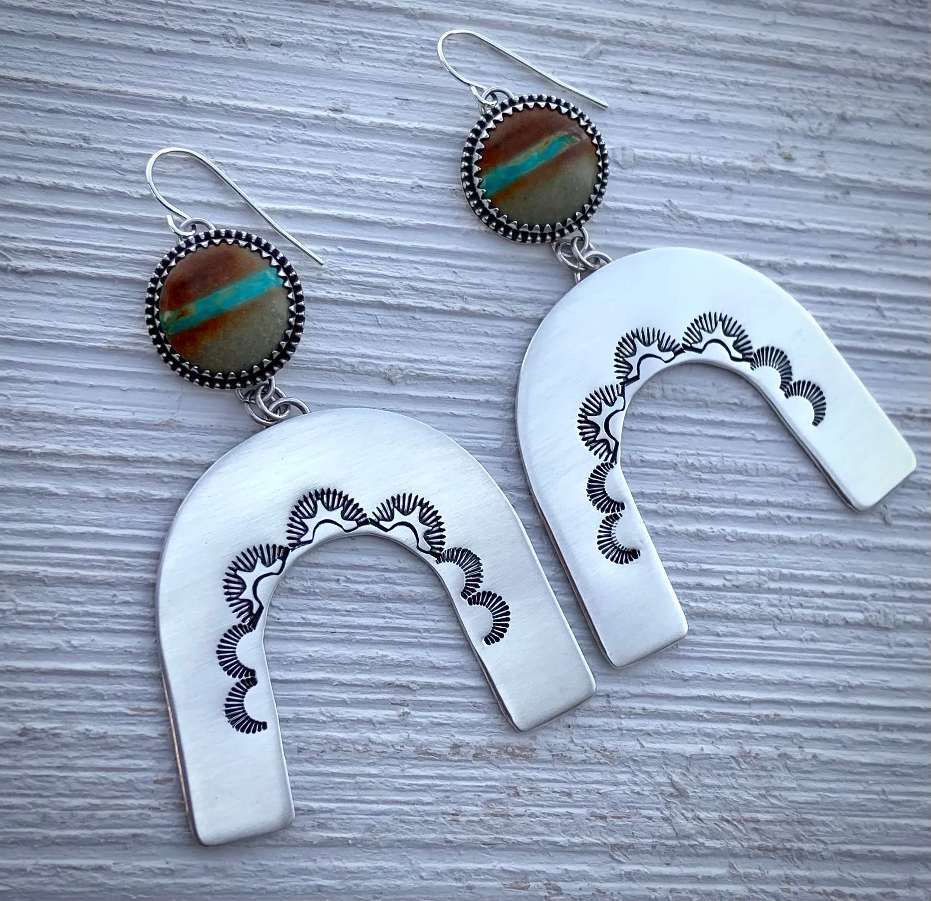 Royston Ribbon Hand Stamped Arch Earrings