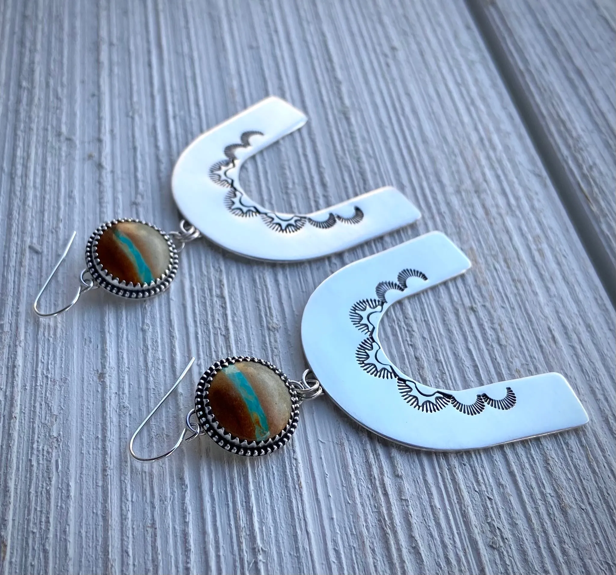 Royston Ribbon Hand Stamped Arch Earrings