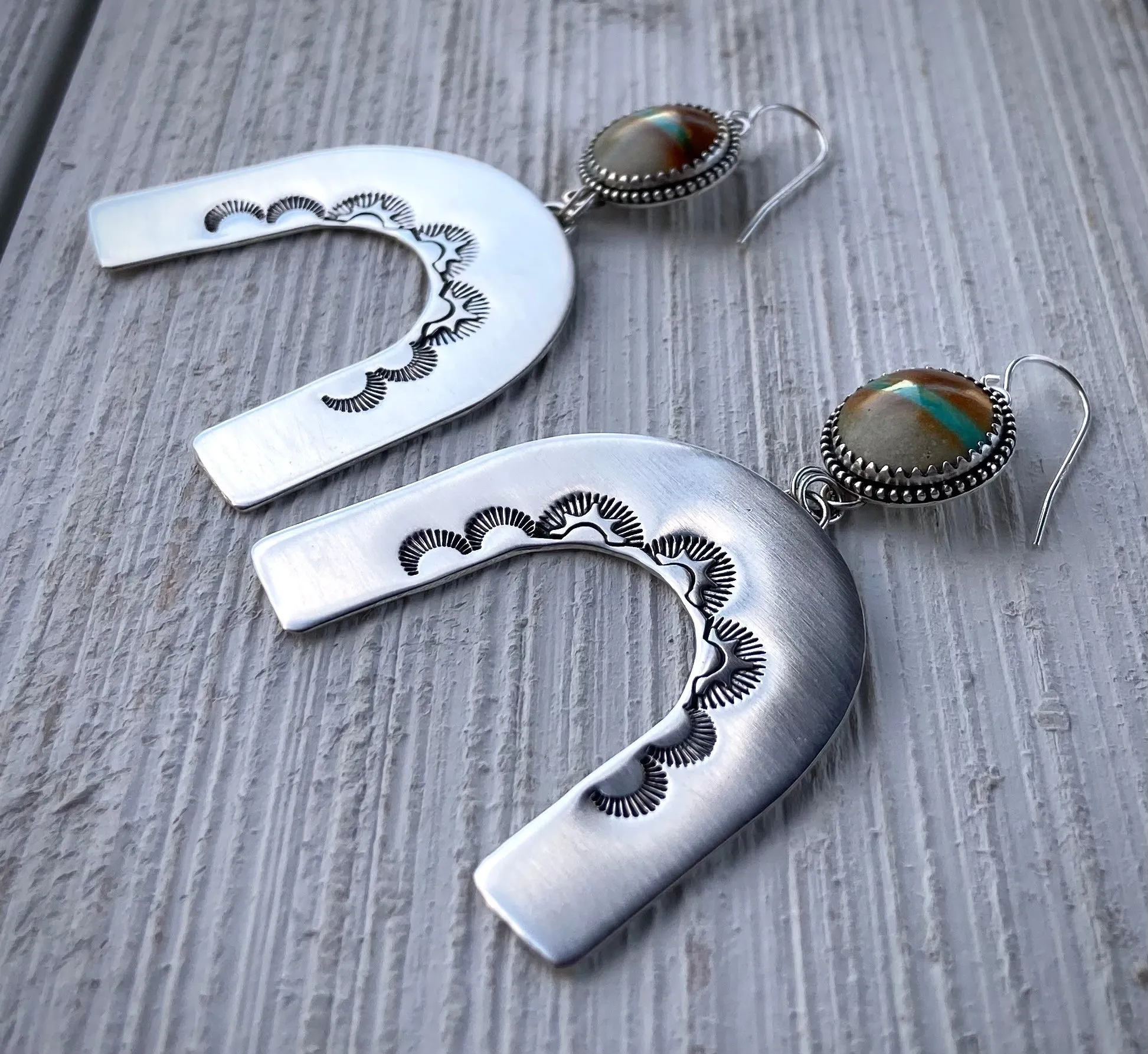 Royston Ribbon Hand Stamped Arch Earrings