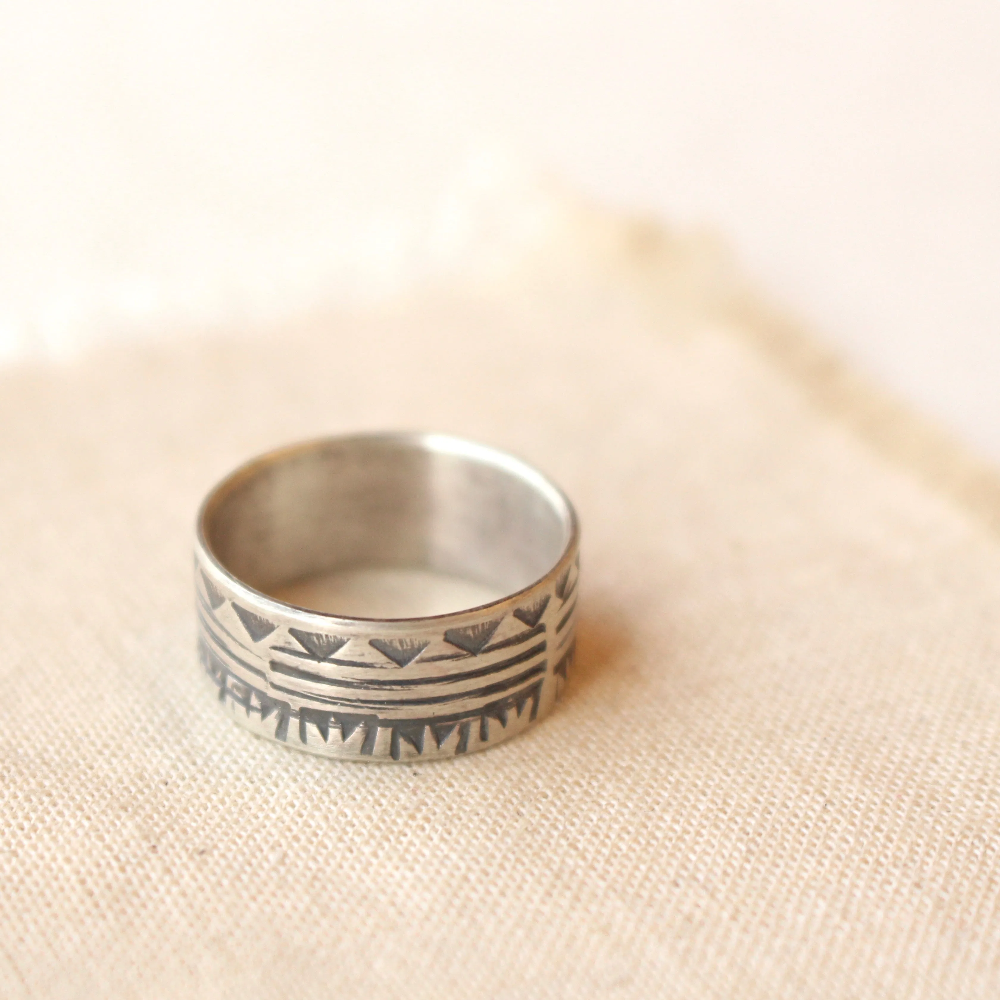 Rustic Tribal Stamped Silver Ring