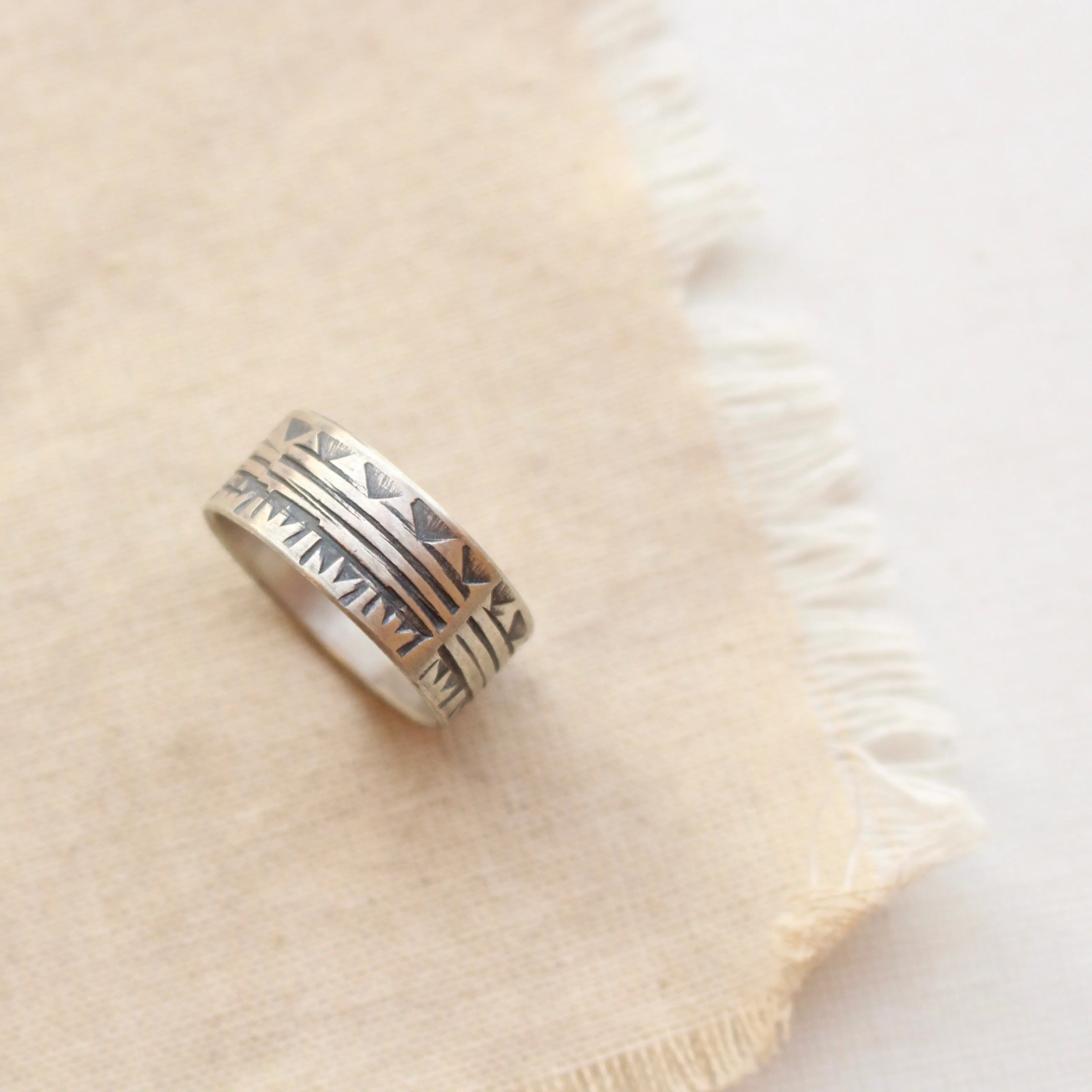Rustic Tribal Stamped Silver Ring