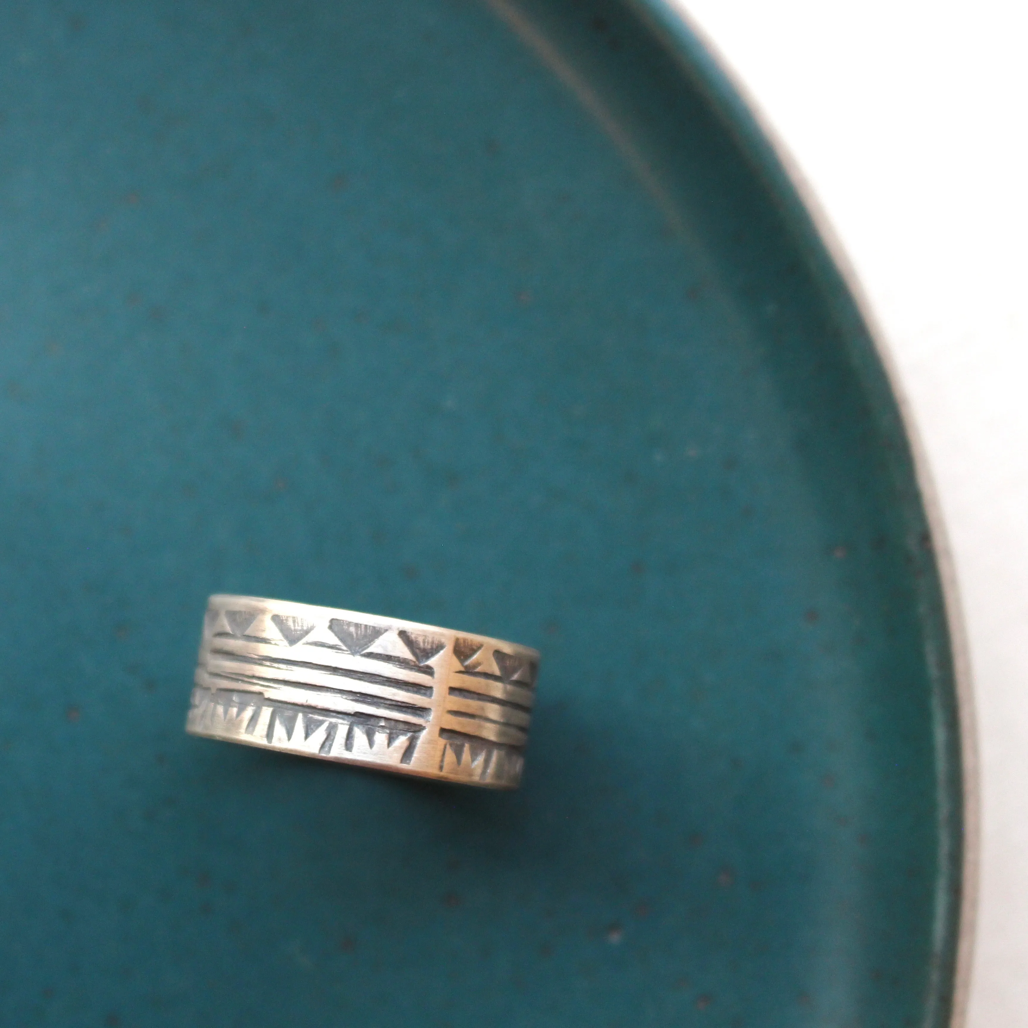 Rustic Tribal Stamped Silver Ring