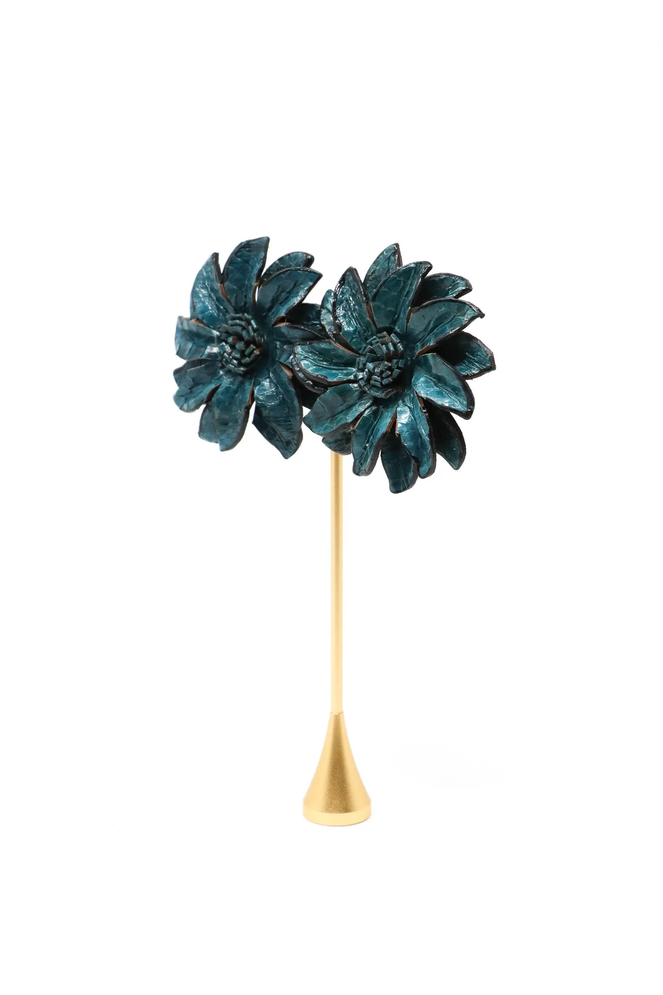 Sally Bass Teal Leather Flower Clips