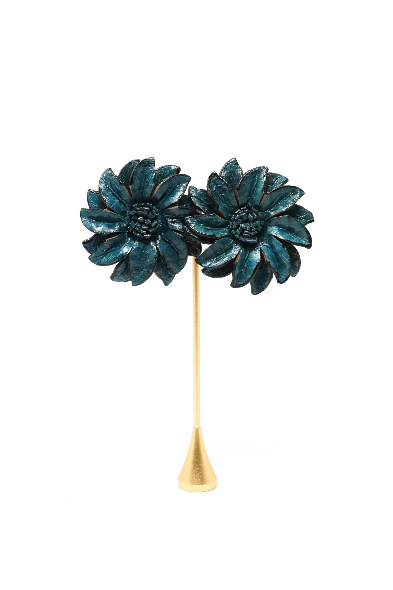 Sally Bass Teal Leather Flower Clips