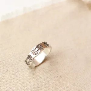 Scalloped Sun Flare Hand Stamped Silver Ring