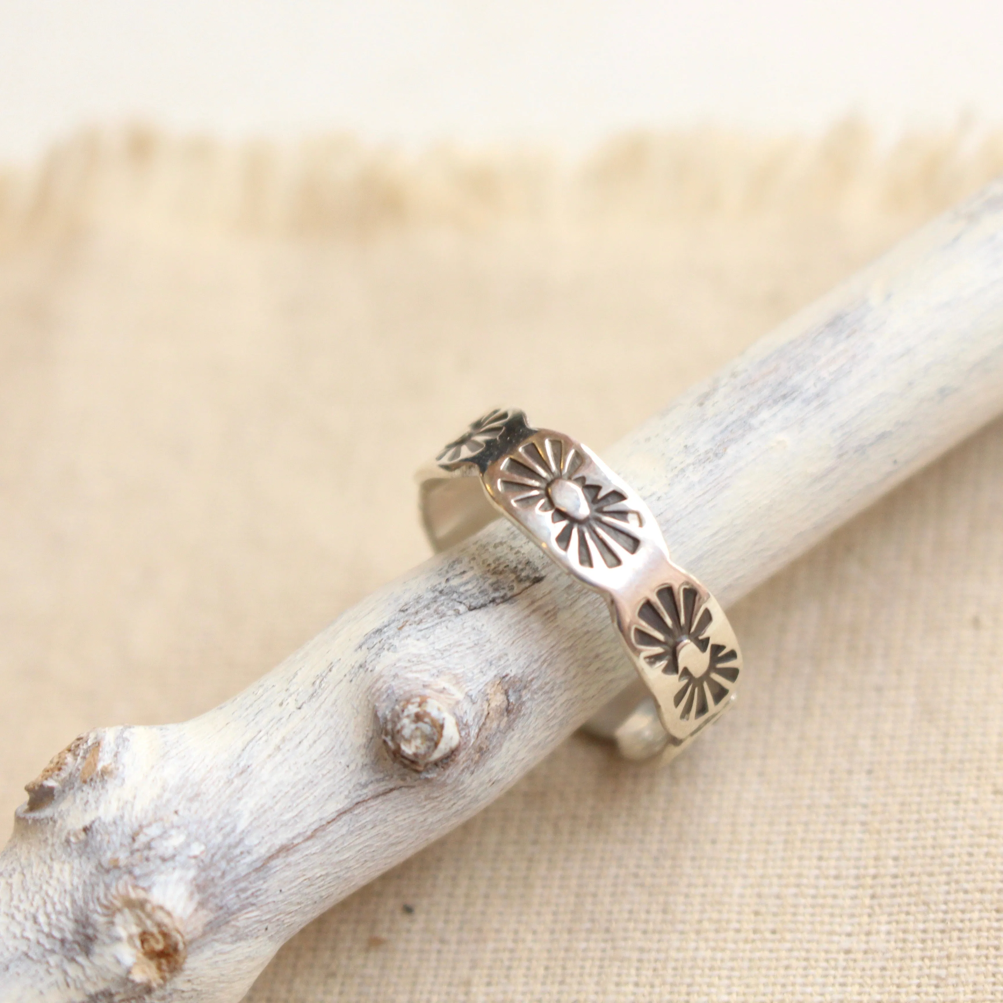 Scalloped Sun Flare Hand Stamped Silver Ring