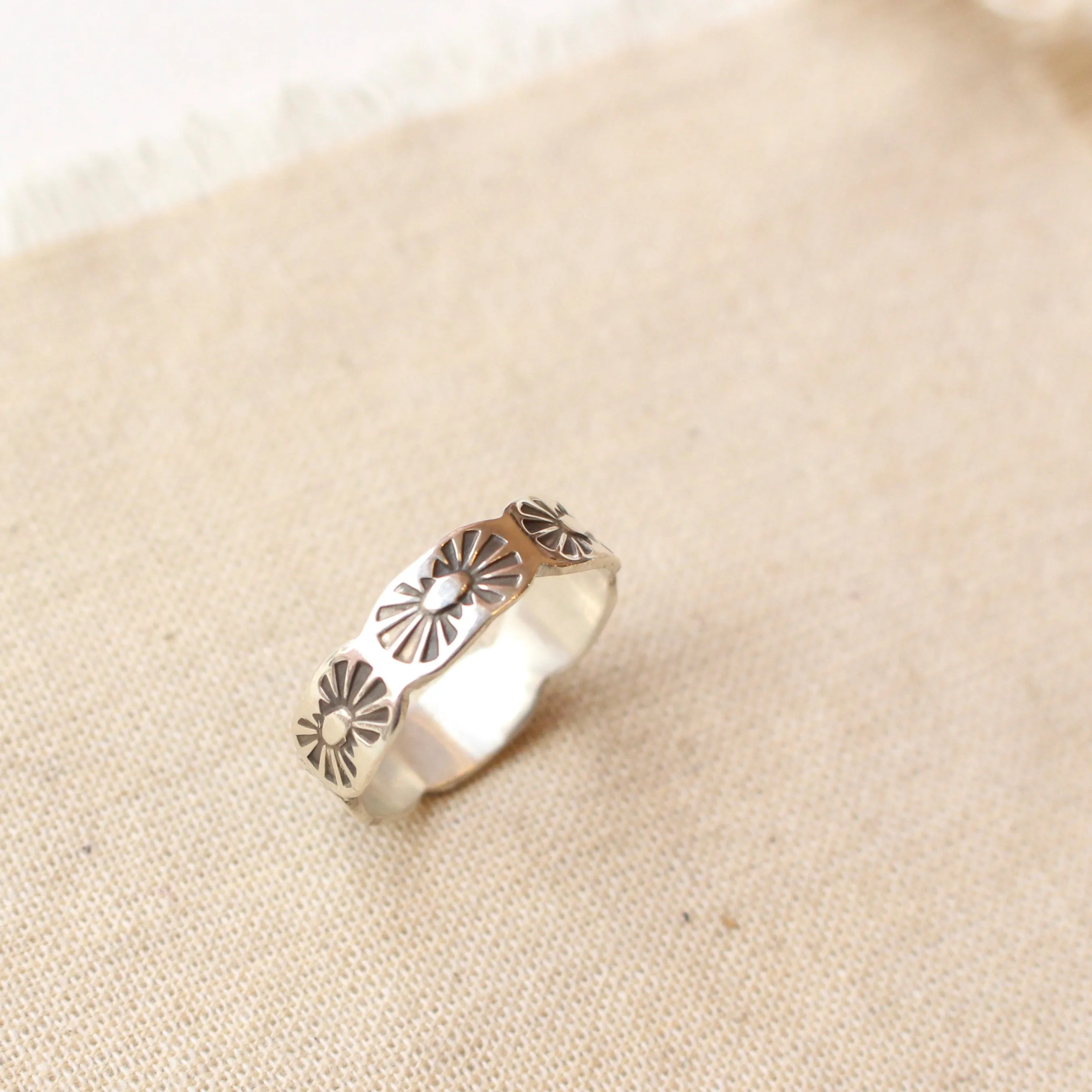 Scalloped Sun Flare Hand Stamped Silver Ring