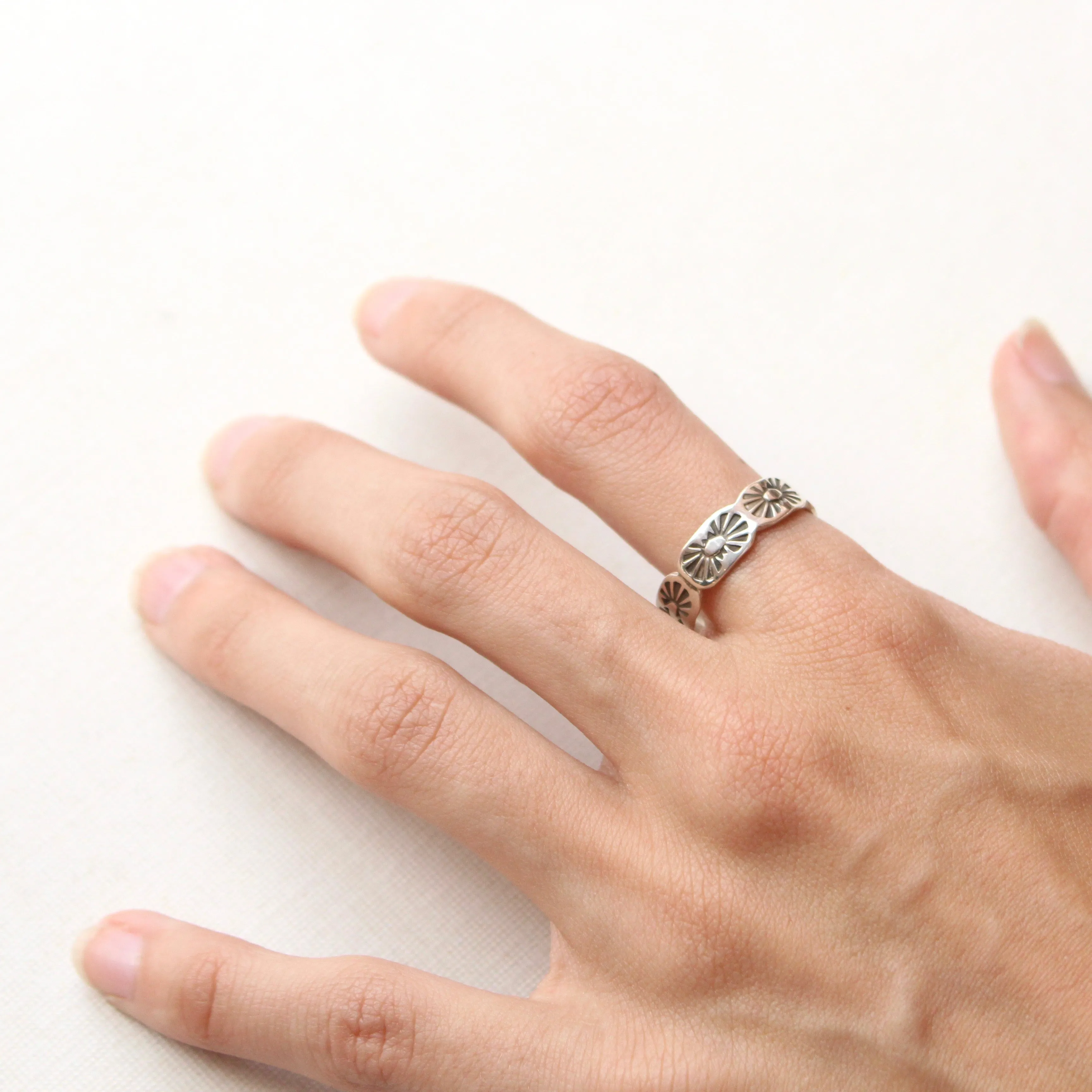 Scalloped Sun Flare Hand Stamped Silver Ring