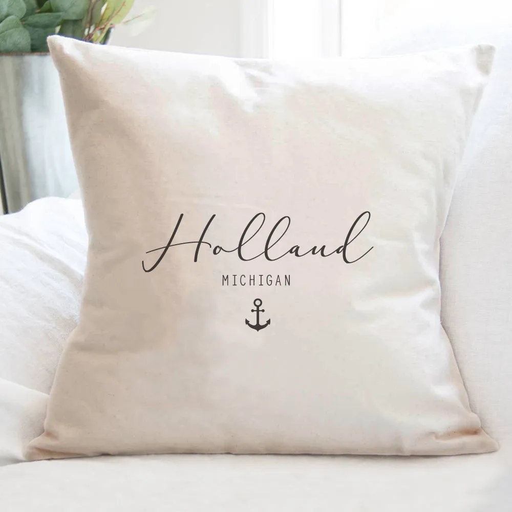 Script City and State with Anchor - Square Canvas Pillow