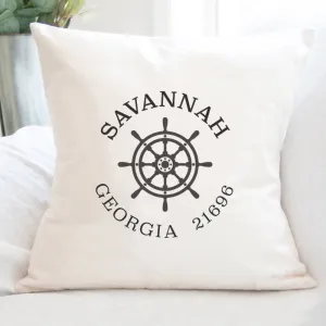 Ship Wheel w/ City and State - Square Canvas Pillow