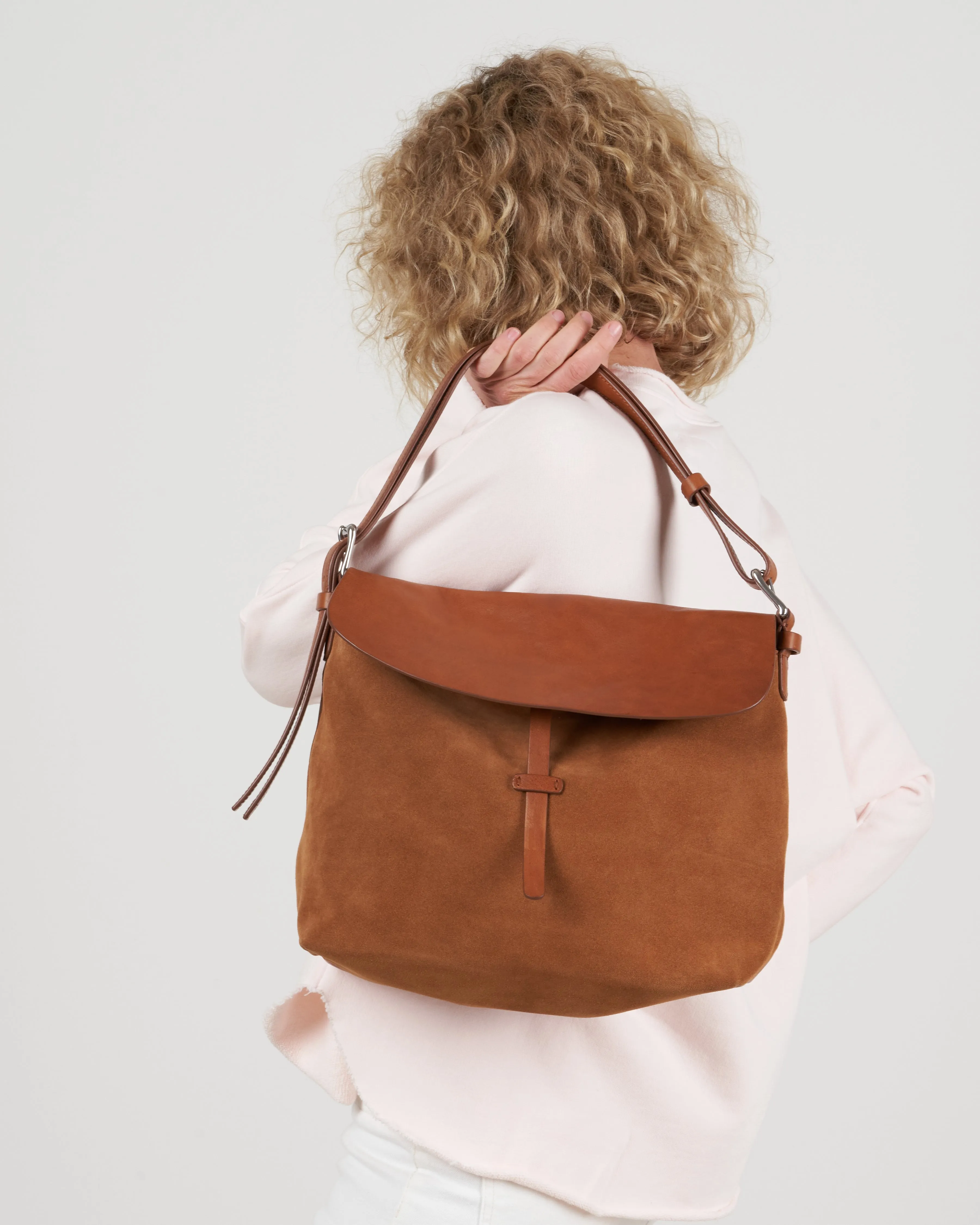 shoulder bag veg.tanned suede calf leather - cuoio