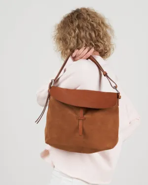 shoulder bag veg.tanned suede calf leather - cuoio