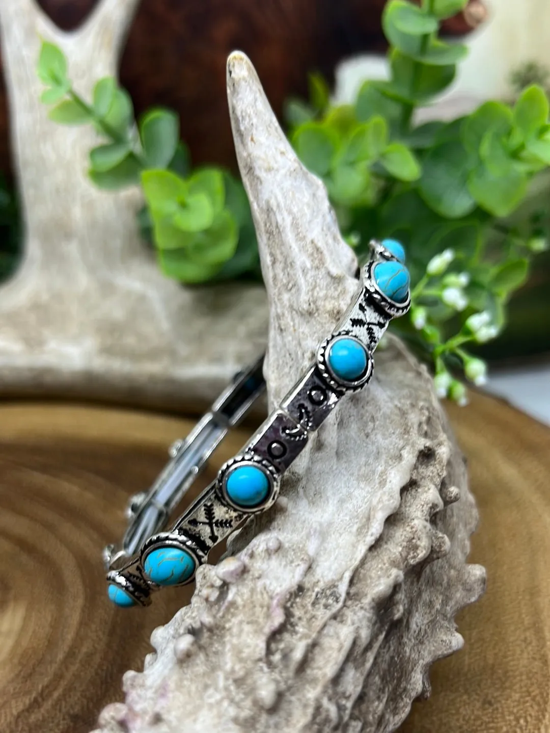 Sicilian Moon & Arrows Stamped Stone Stretch Bracelet
