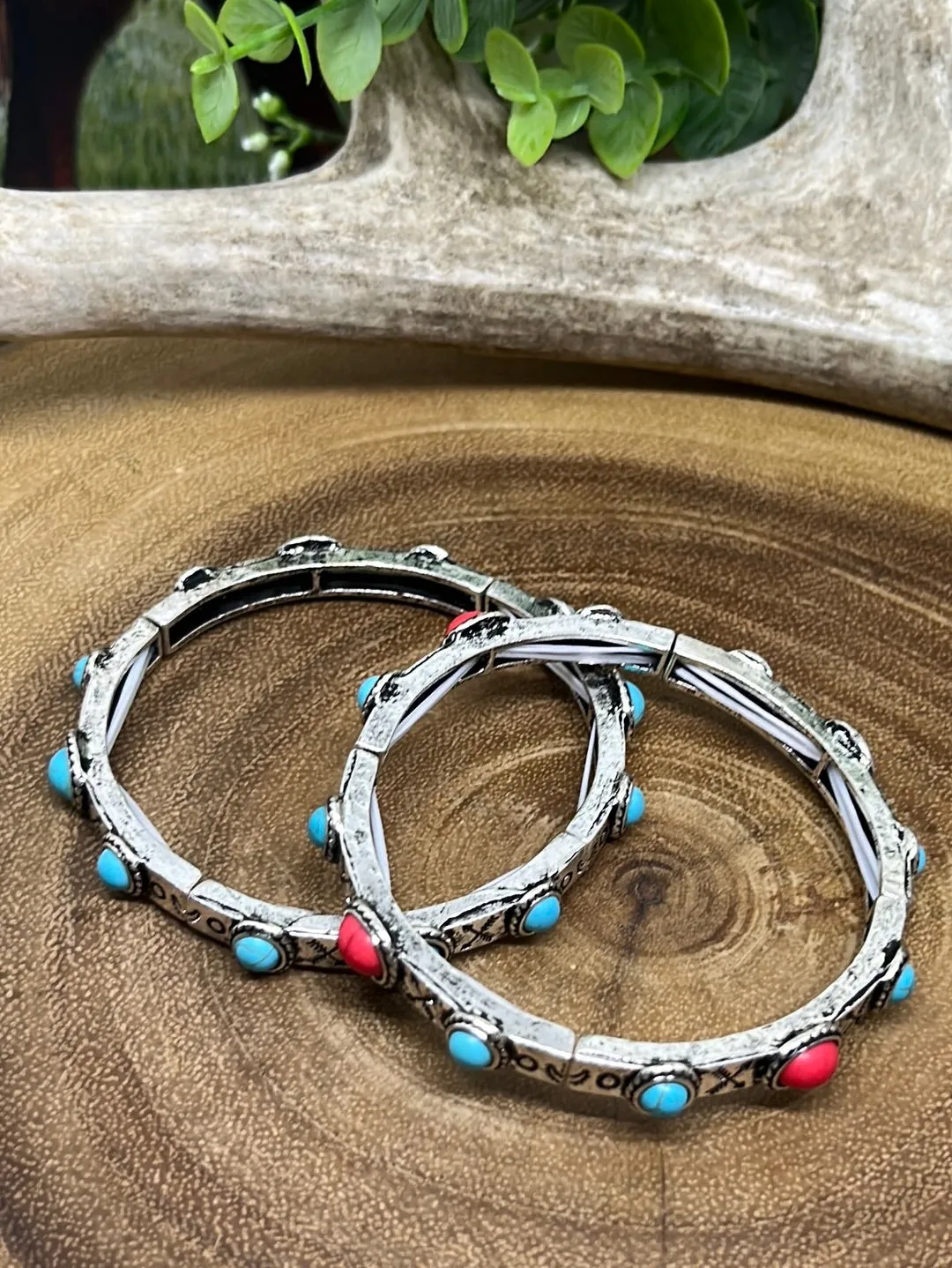 Sicilian Moon & Arrows Stamped Stone Stretch Bracelet