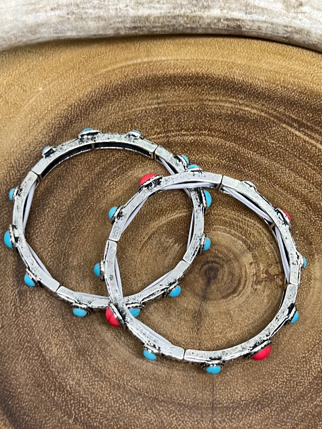 Sicilian Moon & Arrows Stamped Stone Stretch Bracelet