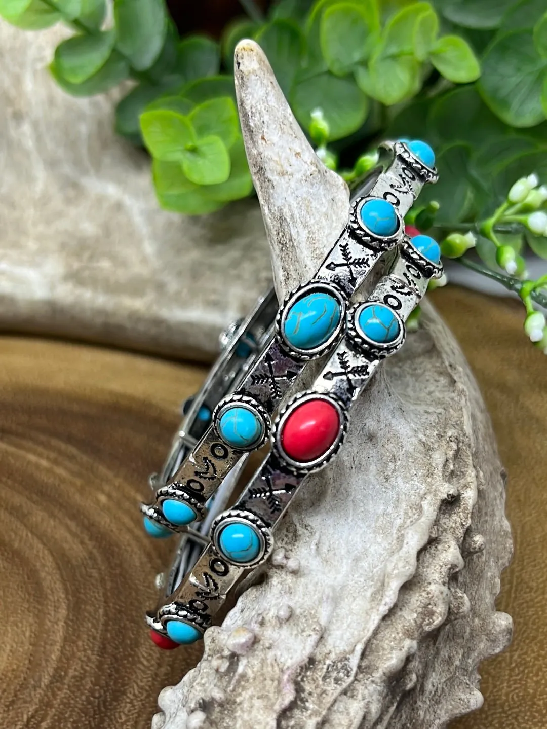 Sicilian Moon & Arrows Stamped Stone Stretch Bracelet