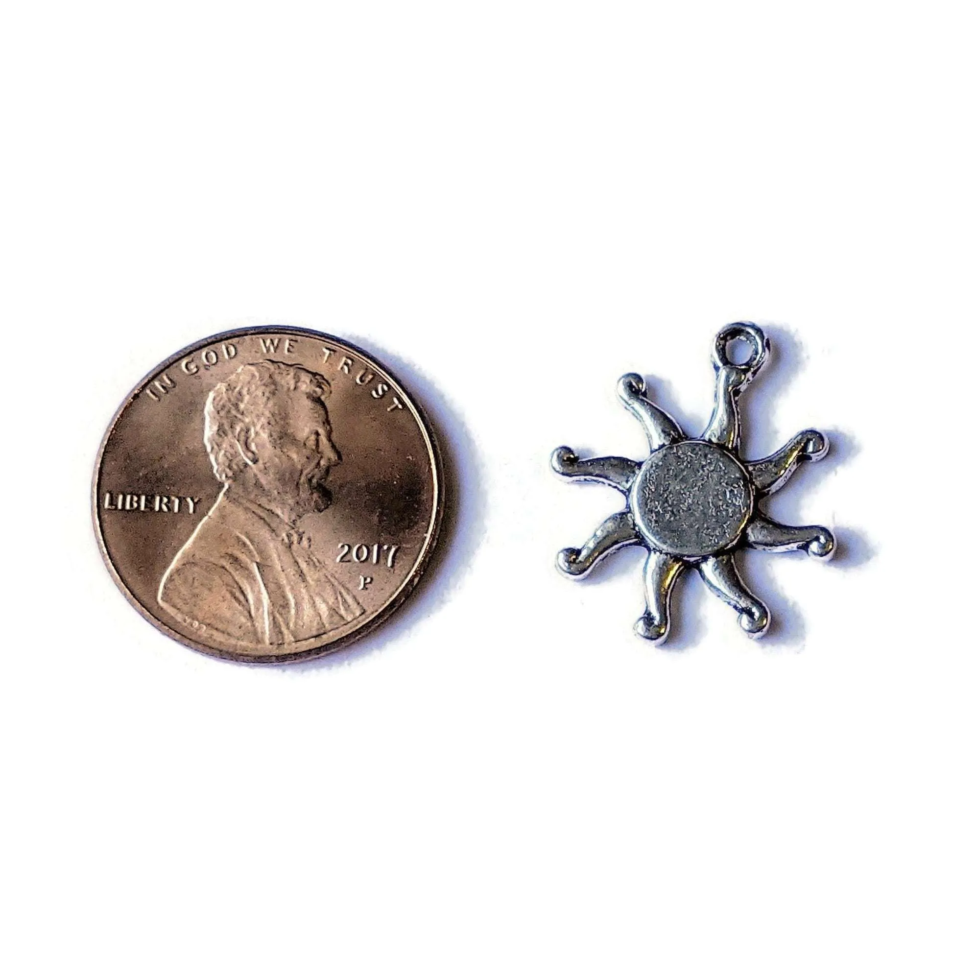 Silver Flat Faced Celestial Sun Charm