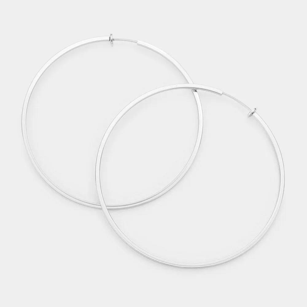 Silver Metal Hoop Clip on Earrings | 3.25" | 367055